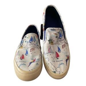 Sperry Top-Sider Canvas Seaside Island Map Natural Slip‎ On Boat Shoes Sz 7.5